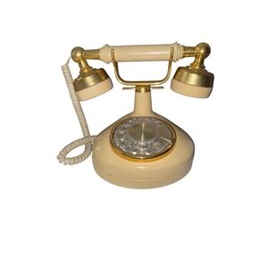Vintage Rotary Dial Phone Western Electric French‎ Ivory Gold Retro Dial Tone